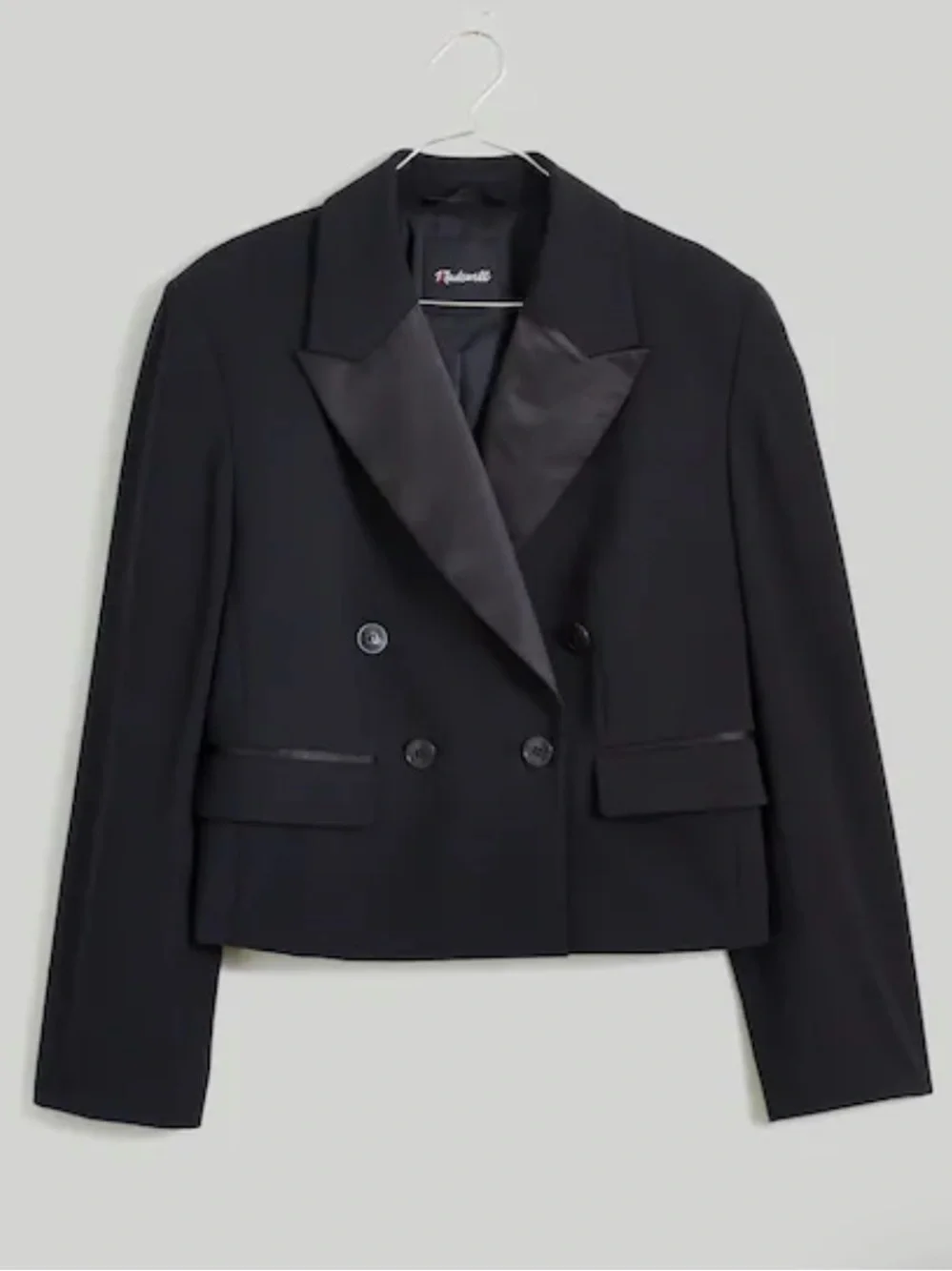 Madewell Black Double-Breasted Cropped Tuxedo Blazer, Size 8